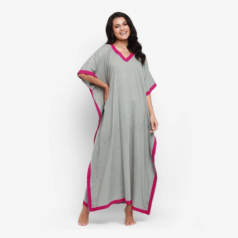 Cotton V-Neck Kaftan | Grey