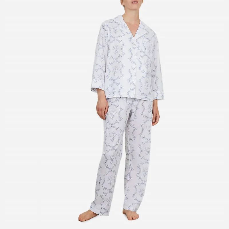 Women's Printed Long Pj Set In Blue Vine