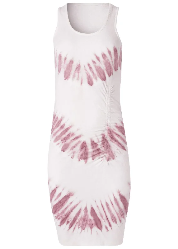 Tie dye ruched lounge dress - White & Purple