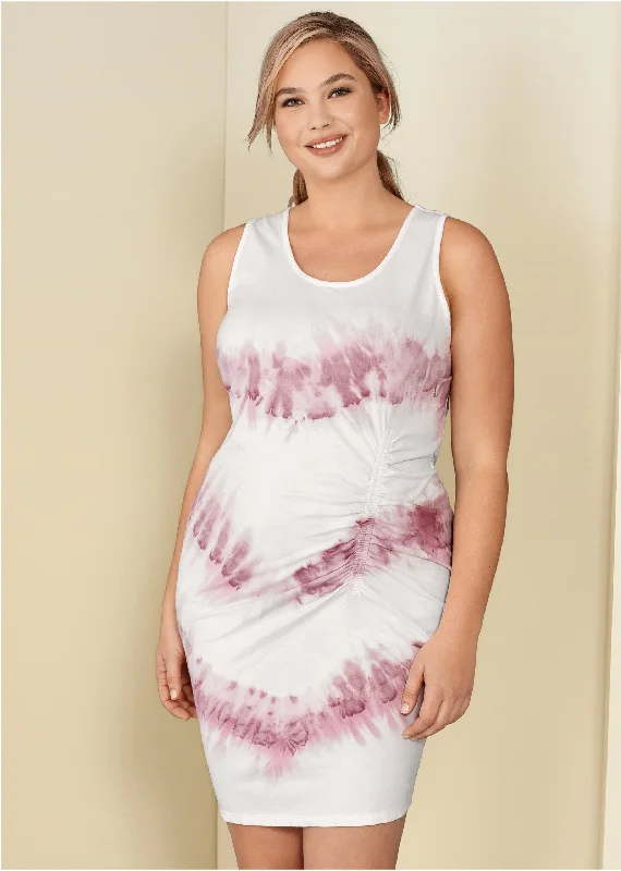 Tie dye ruched lounge dress - White & Purple