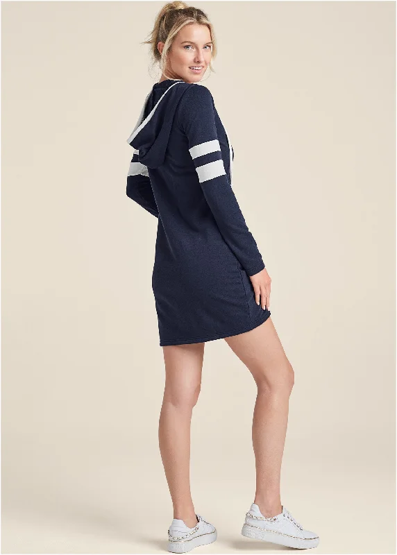 Striped zipper front dress - Navy & White