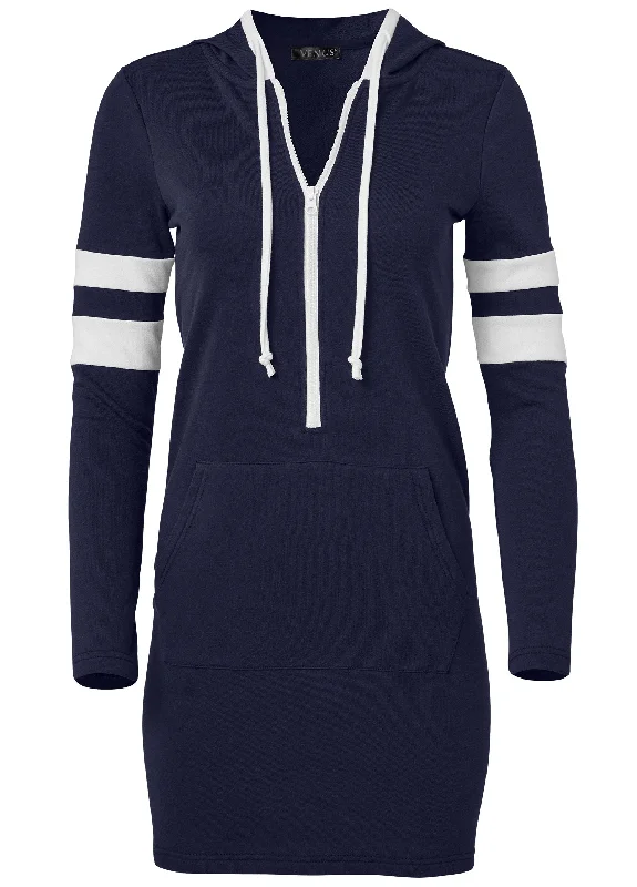 Striped zipper front dress - Navy & White