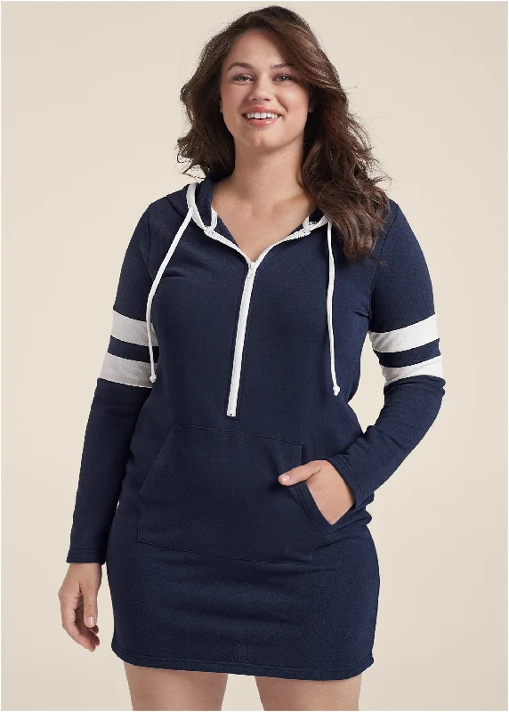 Striped zipper front dress - Navy & White