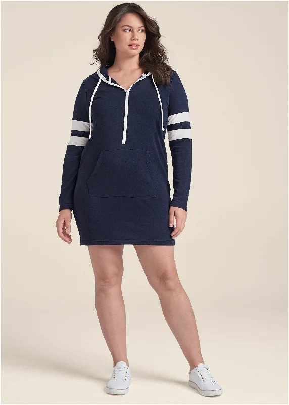 Striped zipper front dress - Navy & White