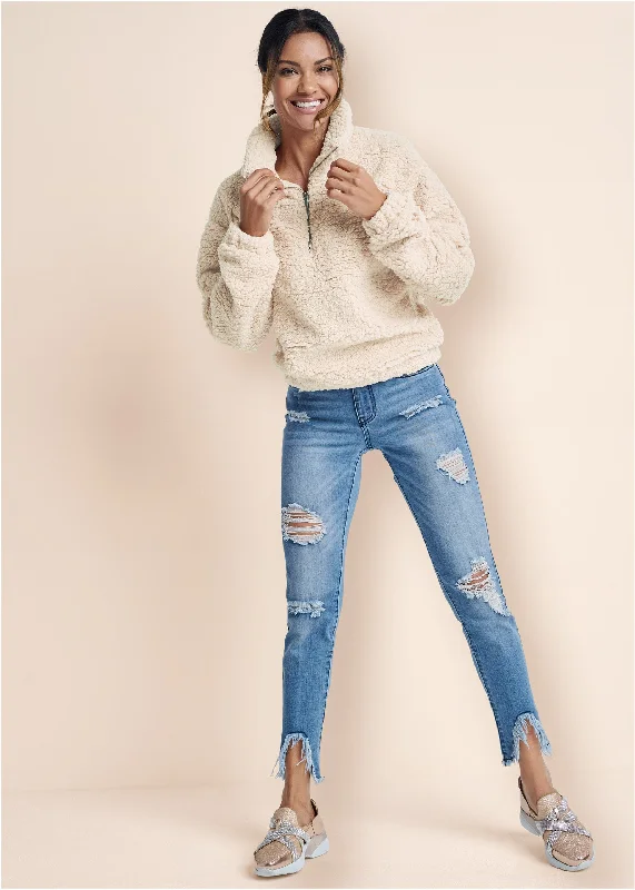 Cozy sherpa zip sweatshirt - Beige