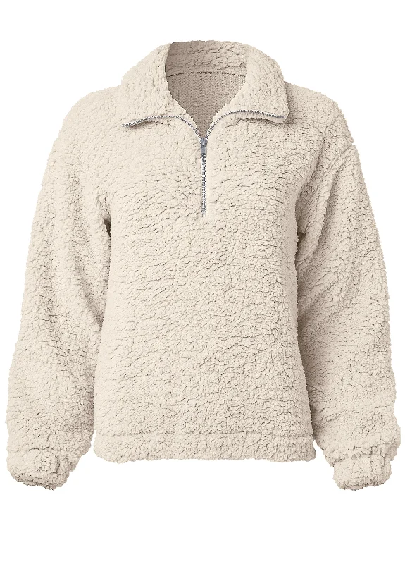 Cozy sherpa zip sweatshirt - Beige