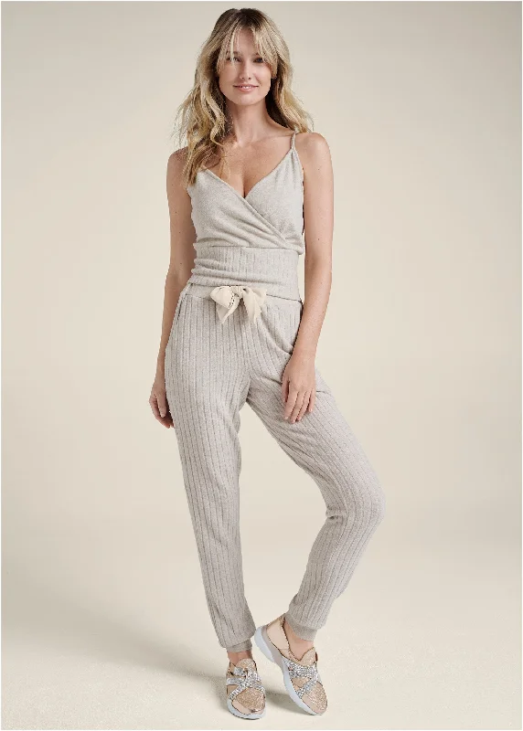 Ribbed Hacci jogger set - Taupe