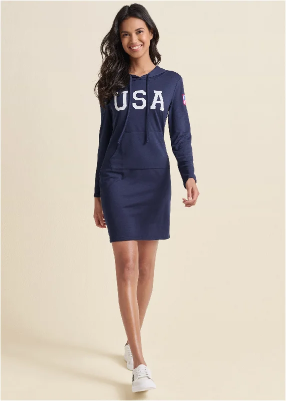 USA hooded lounge dress - Navy