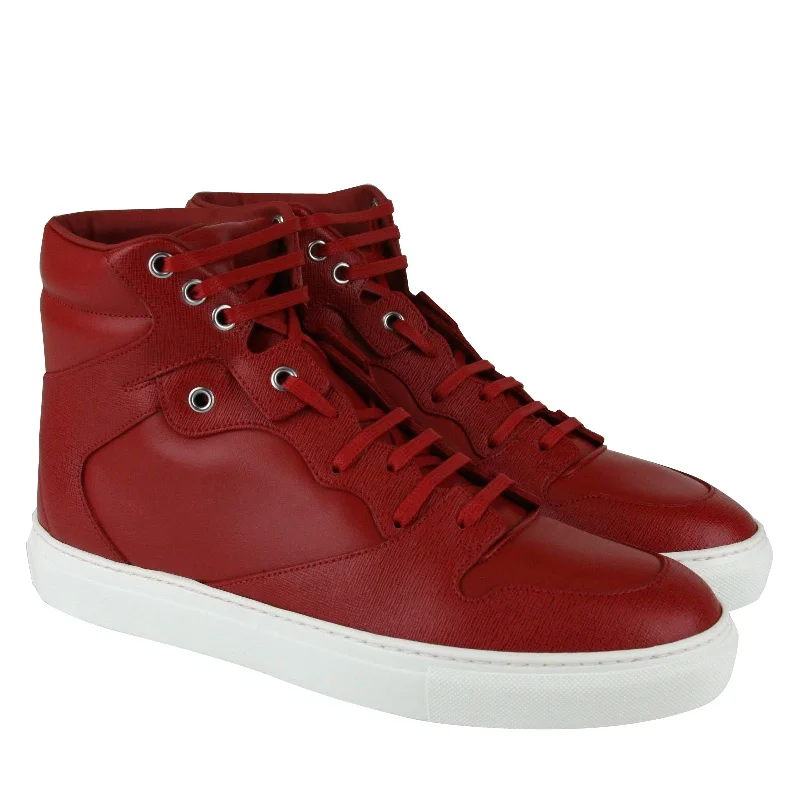 Balenciaga Men's Hi Top Dark Red Leather / Coated Canvas Sneaker