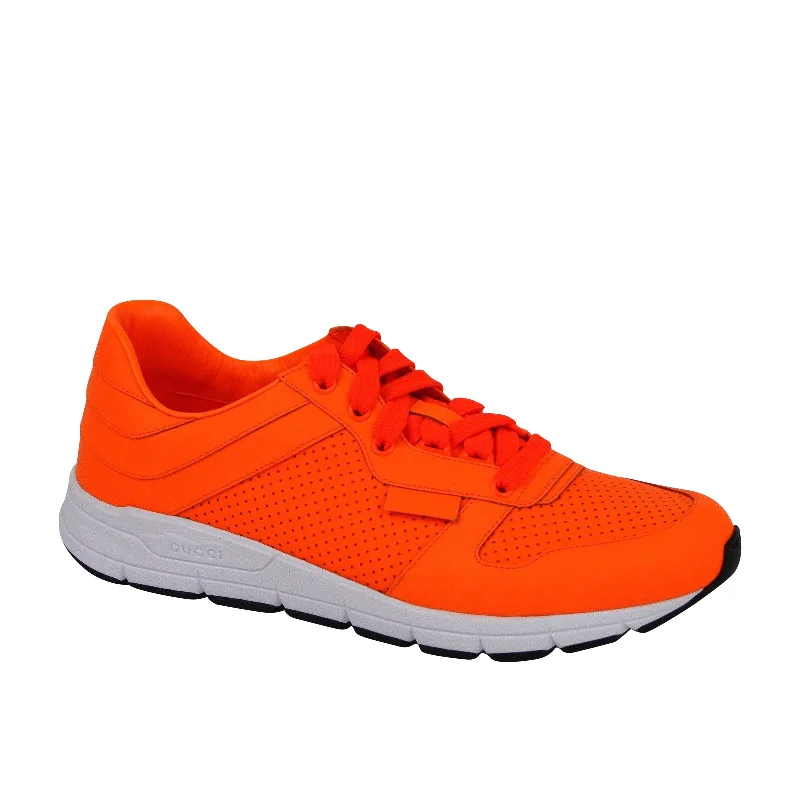 Gucci Men's Running Neon Orange Leather Lace up Sneakers