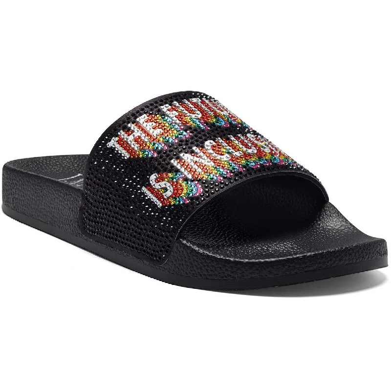 Peymin Womens Embellished Slip On Pool Slides