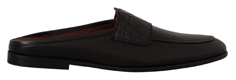 Dolce & Gabbana Exquisite Black & Burgundy Leather Men's Slides