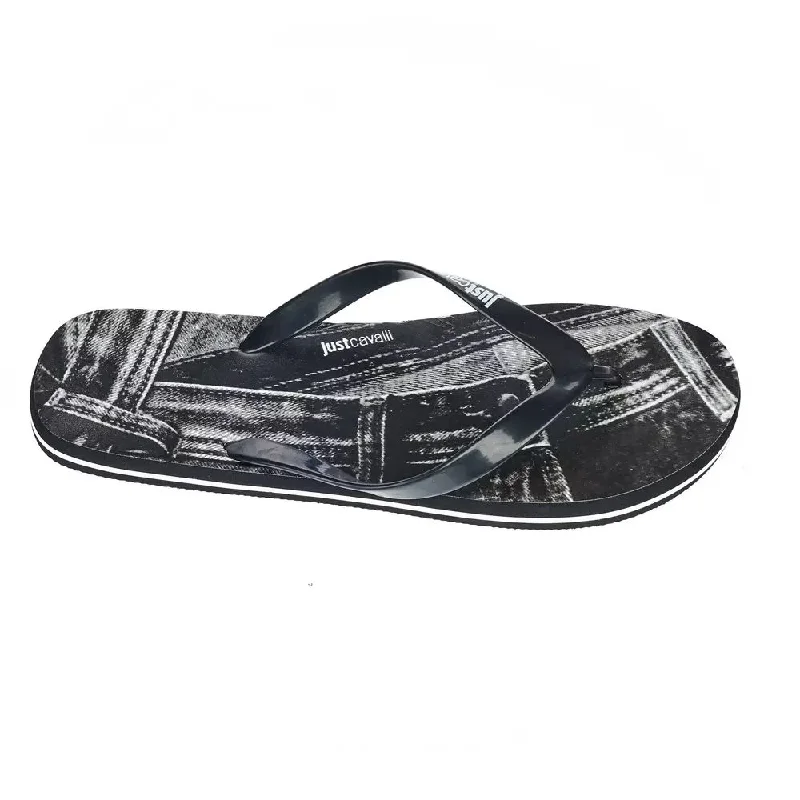 Just Cavalli Sleek Black Logo Flip Flops for Men's Men