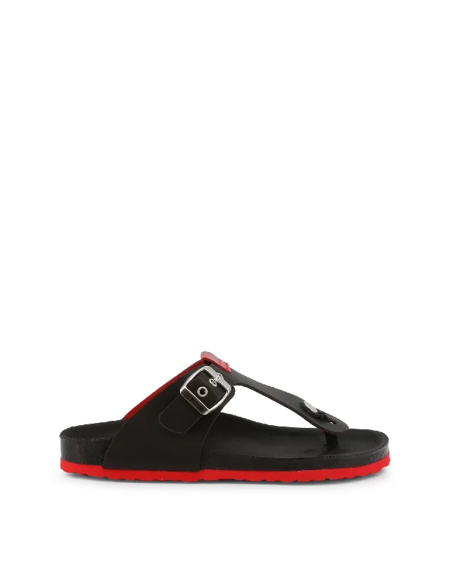 Love Moschino Buckle Detail Leather Flip Flops