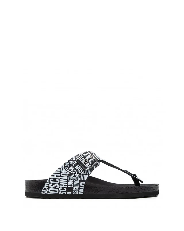 Love Moschino Buckle Detail Leather Flip Flops