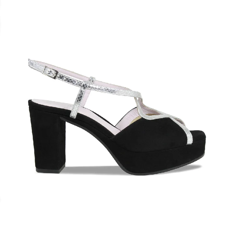 Rachel: Black Suede & Silver Snake Print Leather